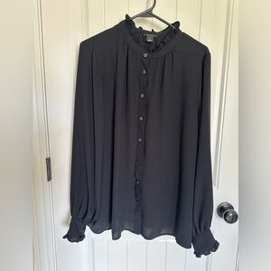 Halogen Black Ruffle Button Down Blouse